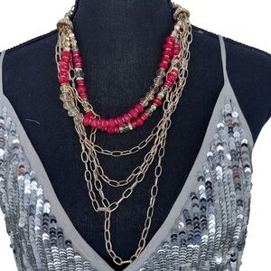 Gold Tone And Pink Layered Necklace